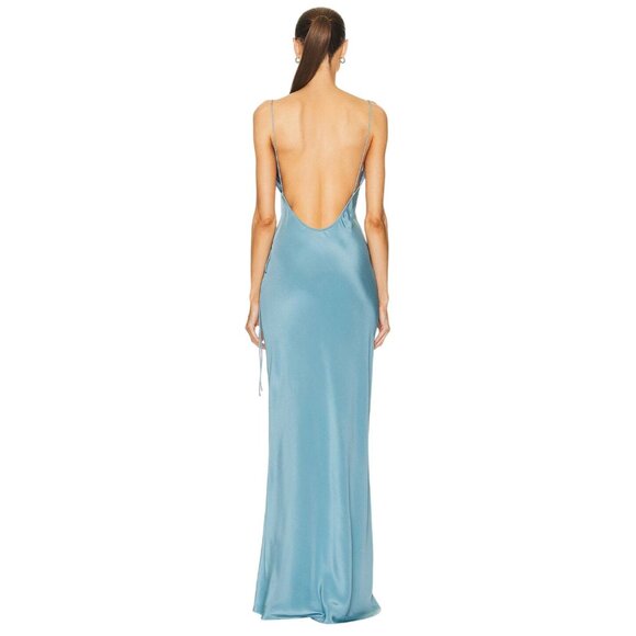 Christopher Esber Slope Tie Silk Dress in Mare 2 New Womens Long Maxi Gown - Picture 2 of 16